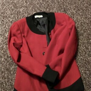 Vintage Emily Women’s Red & Black Blazer – Size 10 – Classic Formal Work Jacket